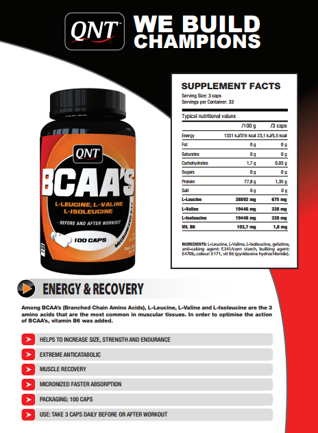 QNT BCAA nutritivne vrijednosti